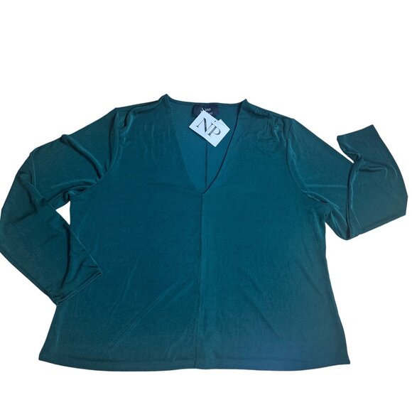NWT Nina Parker Plus Size Green V-Neck Blouse Long Sleeve 4X - Picture 3 of 4